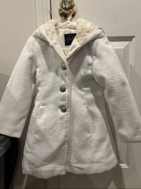 Jessica Simpson Girls' Cream Embossed Hooded Pea Coat
